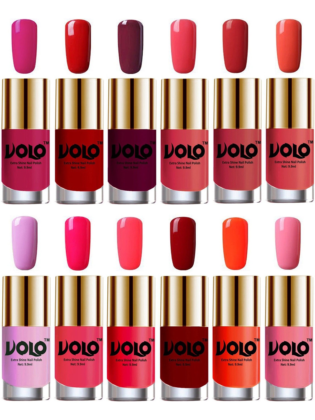 

VOLO Set Of 12 Extra Shine Nail Polish- 9.9ml Each-Combo-No-182, Multi