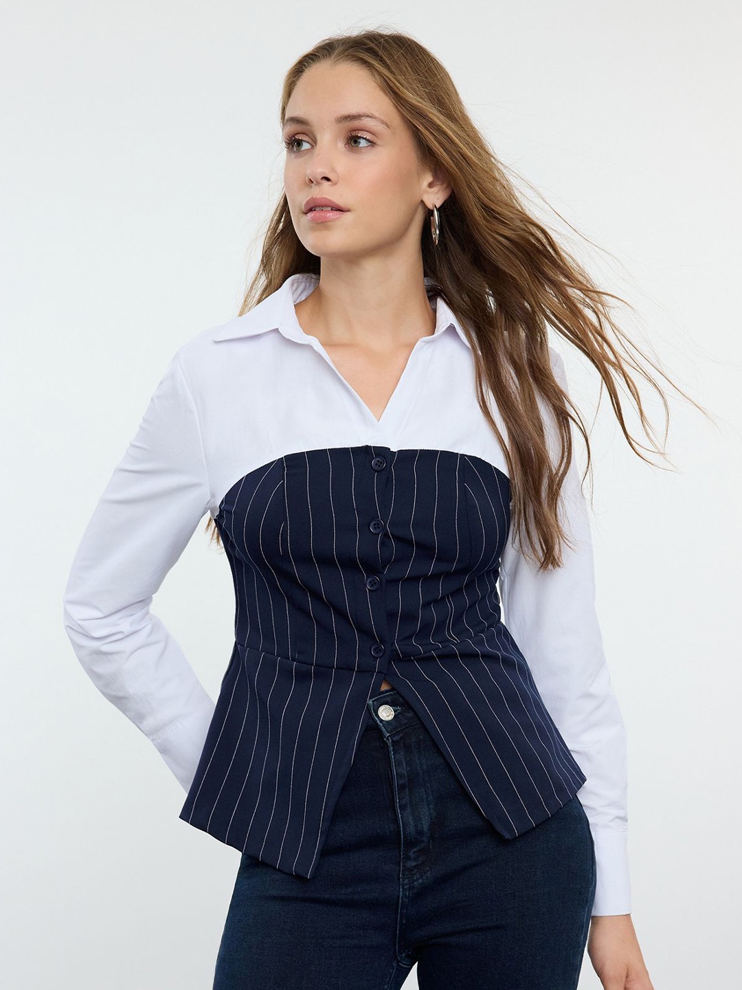 

Trendyol Women Opaque Striped Casual Shirt, Na