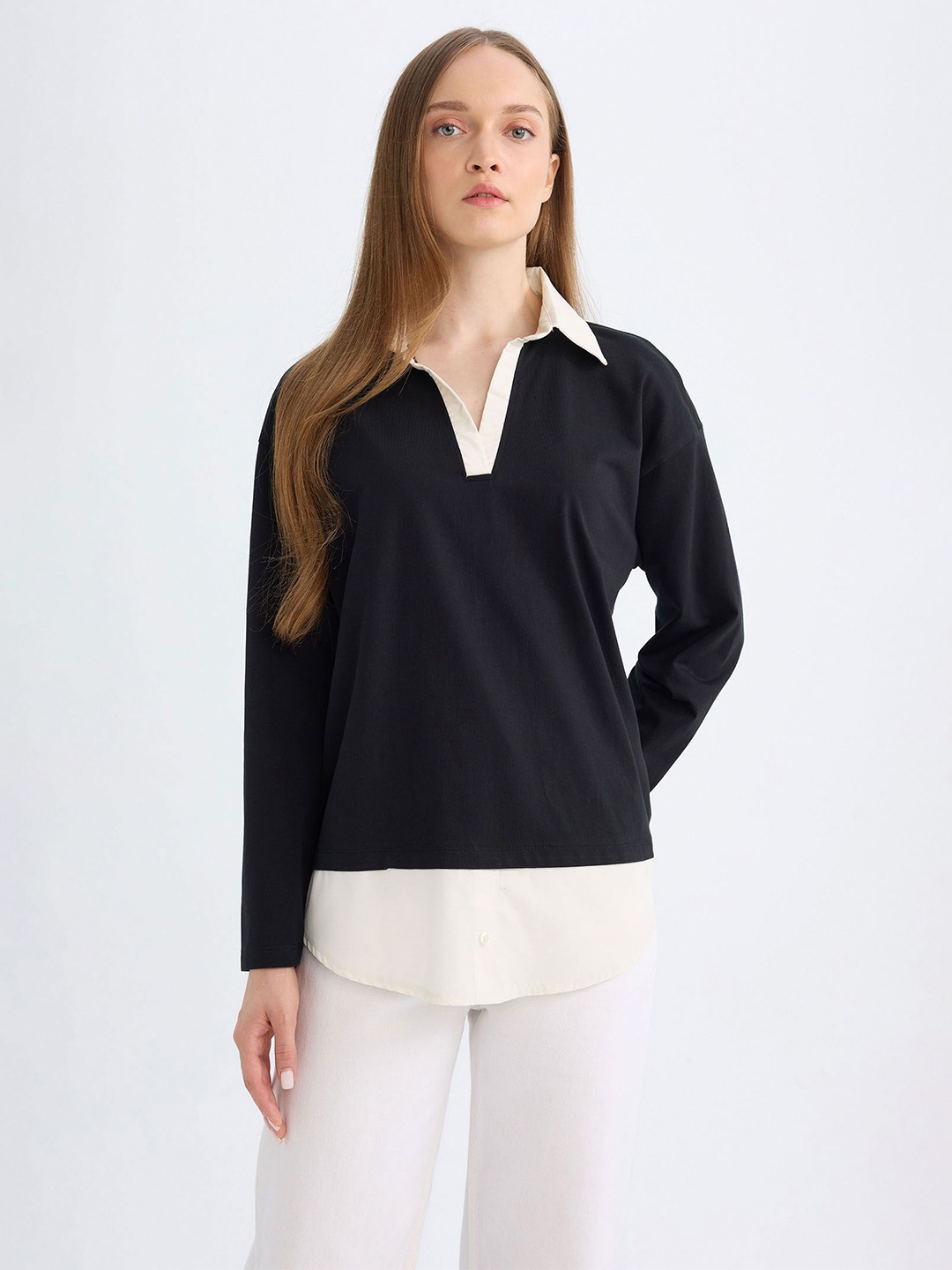 

DeFacto Pure Cotton Long Sleeve Sweaters, Black