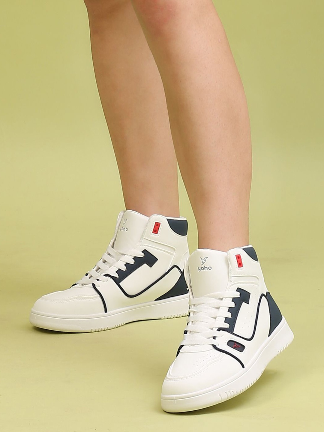 

yoho Women Colourblocked PU Mid-Top Sneakers, White