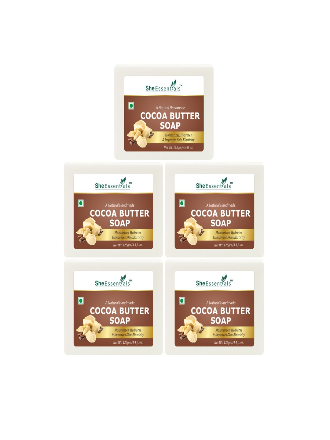 

She Essentials Set Of 5 Natural Cocoa Butter Soap - 125 g Each, Transparent