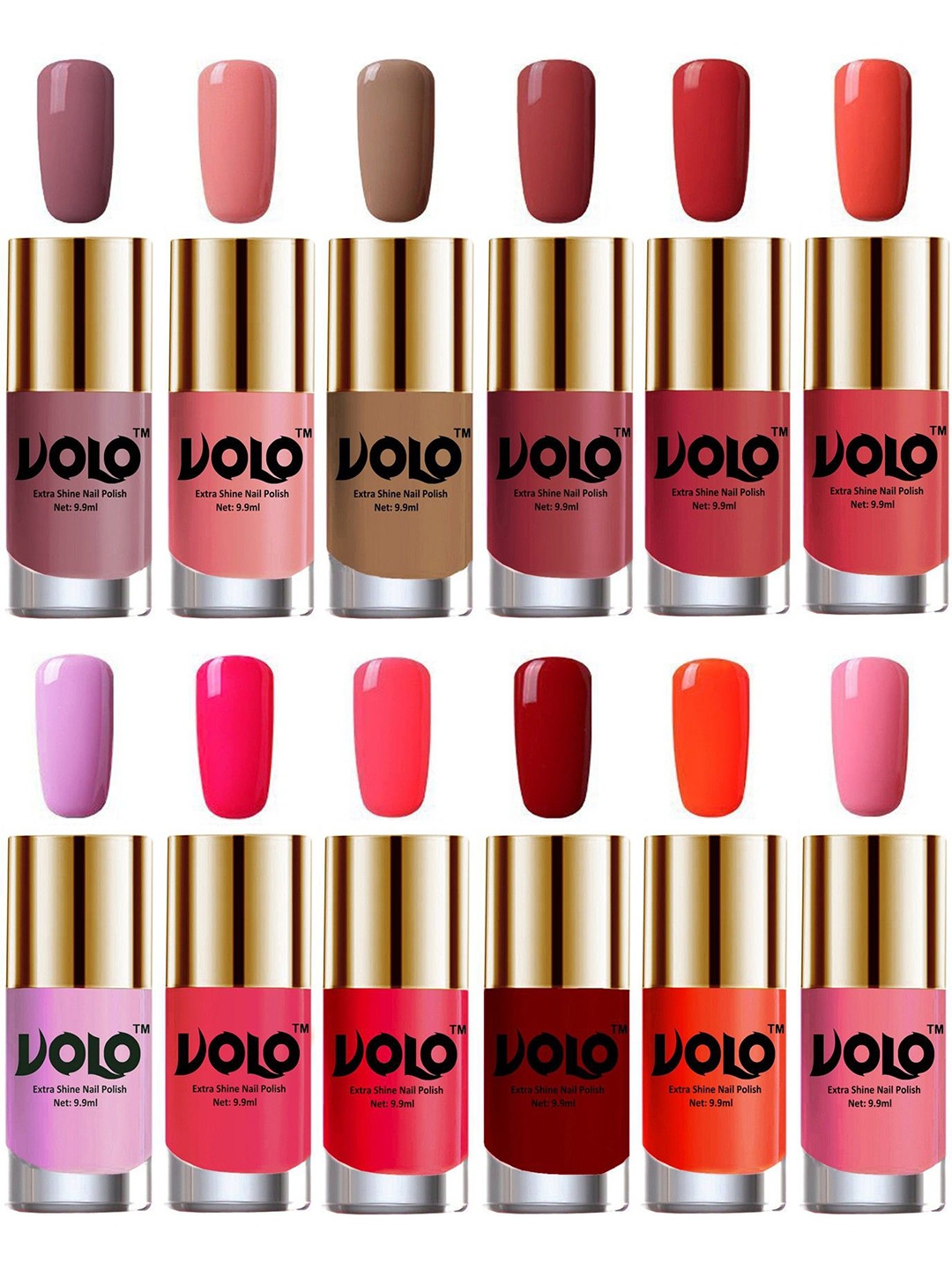 

VOLO Set Of 12 Luxury Super Shine Vibrant Shades Nail Polish -9ml Each-Combo No-226, Multi