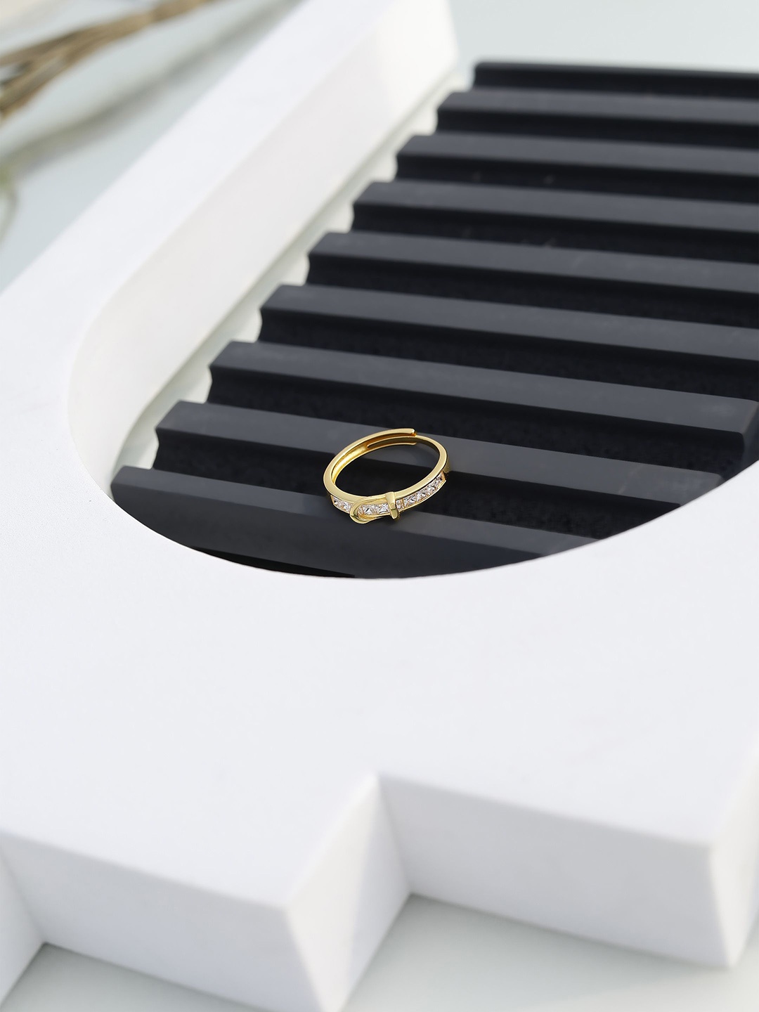 

DIAVO 925 Sterling Silver Gold Plated Cubic Zirconia Studded Band Finger Ring