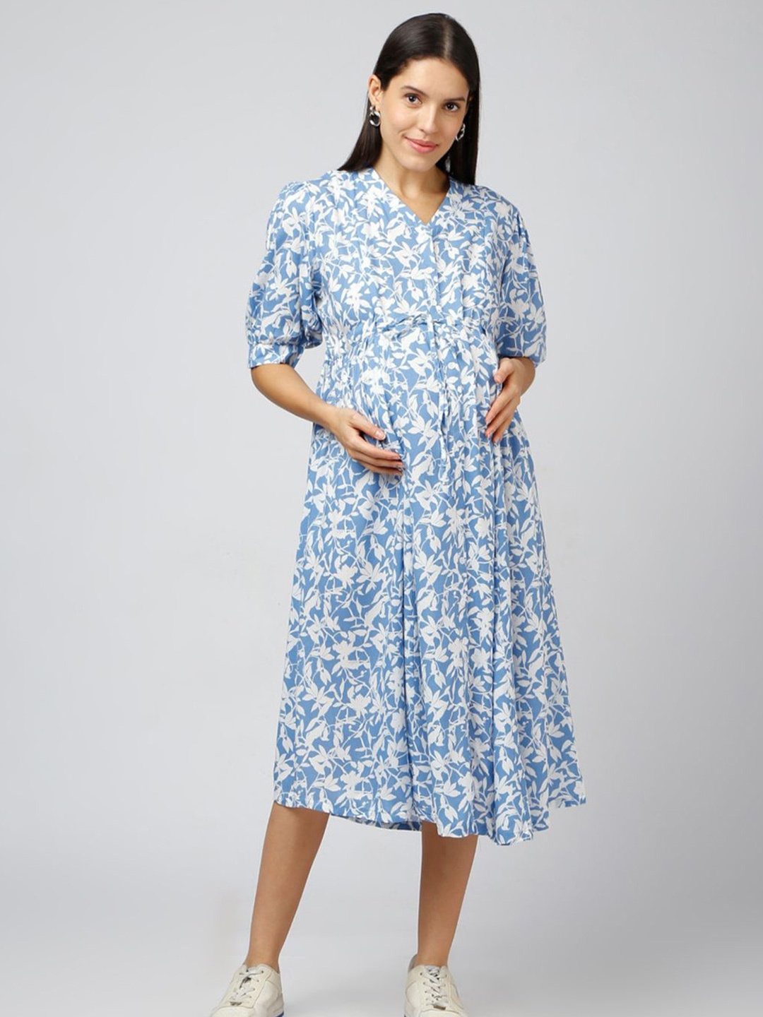 

MeeMee Women Floral Print Applique Formal Fit & Flare Midi Dress, Blue