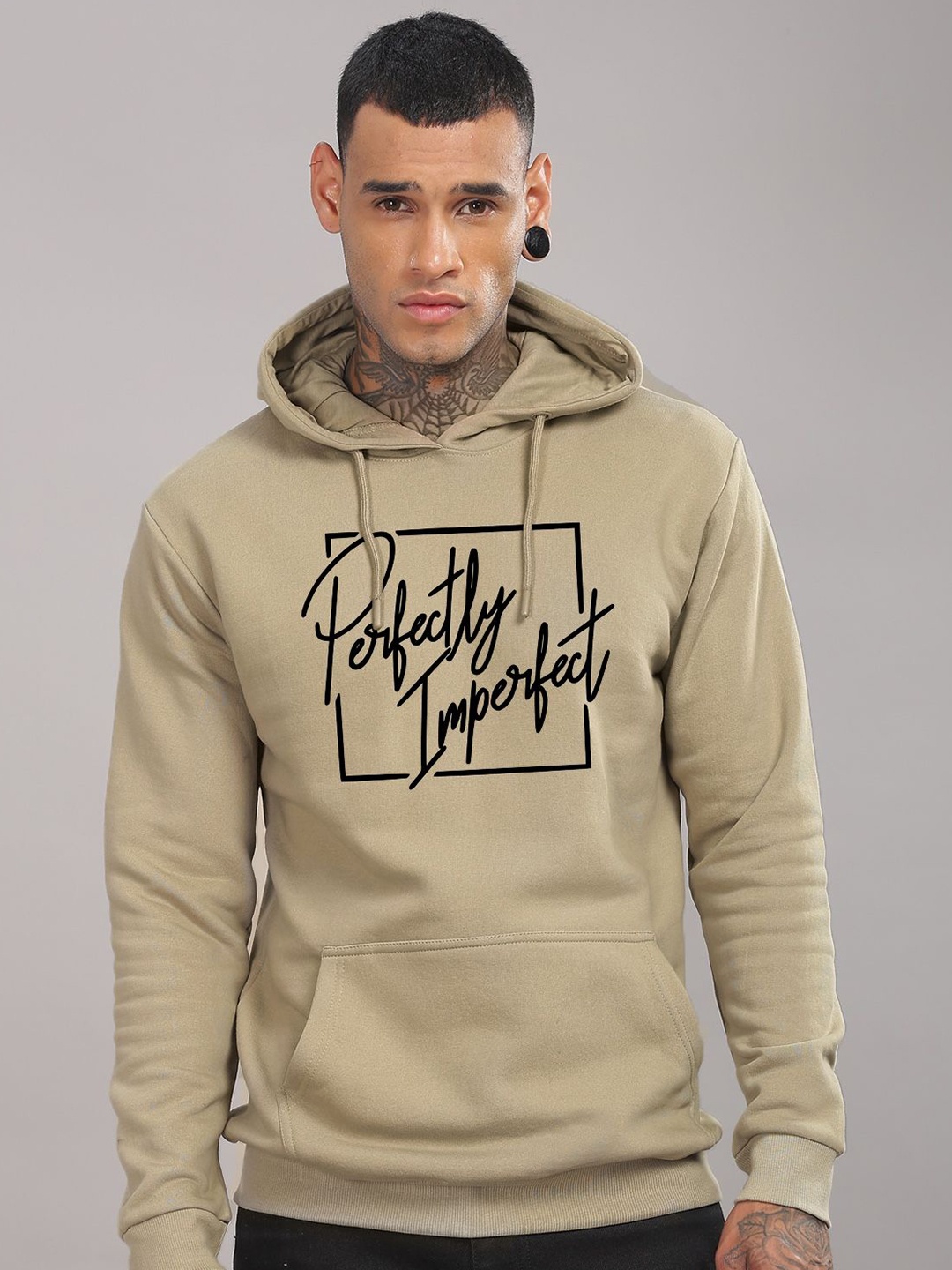 

ADRO Men Printed Hooded Sweatshirt, Beige
