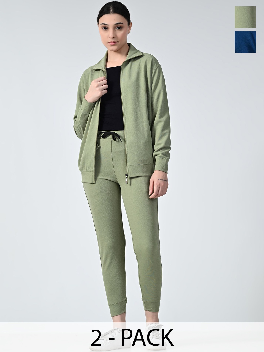 

BAESD Pack Of 2 Women Solid Spread Collar Tracksuits, Green