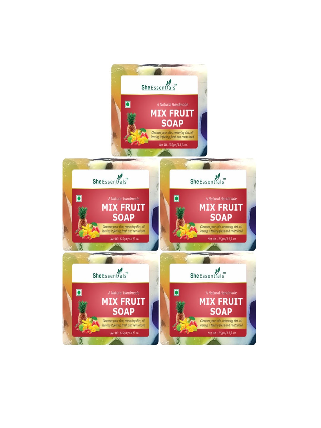 

She Essentials Set Of 5 Natural Mix Fruit Soap - 125 g Each, Transparent