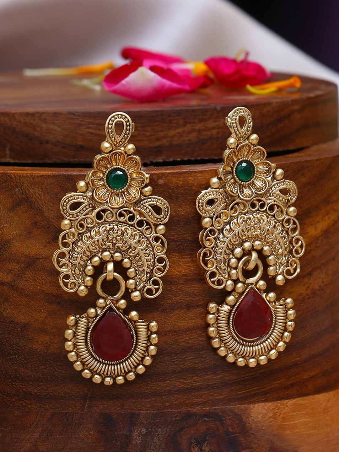 

Adwitiya Collection Gold Plated Artificial Stone Studded Classic Drop Earrings