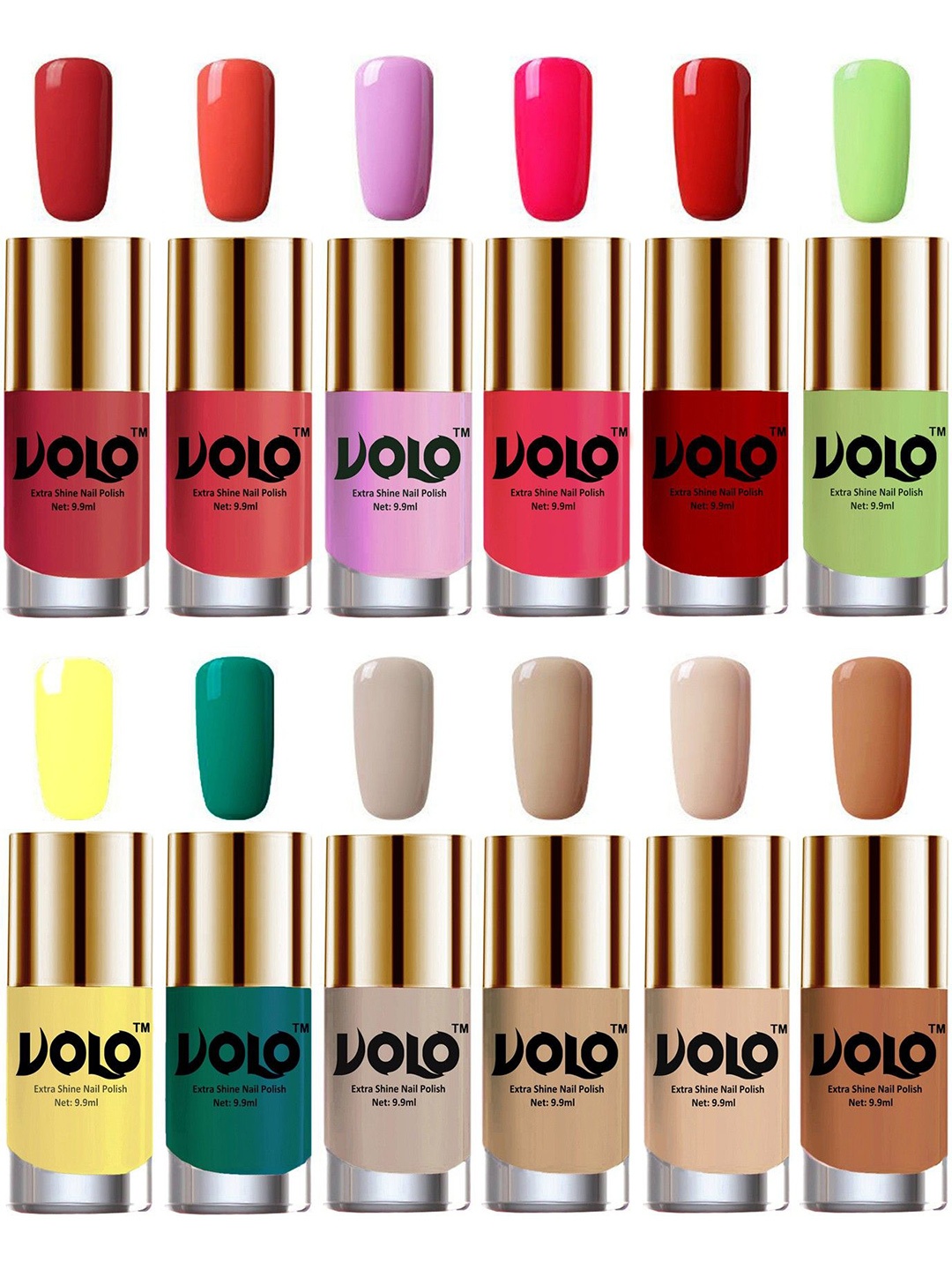 

VOLO Set Of 12 Extra Shine Nail Polish 9.9 ml Each Combo 269, Nude