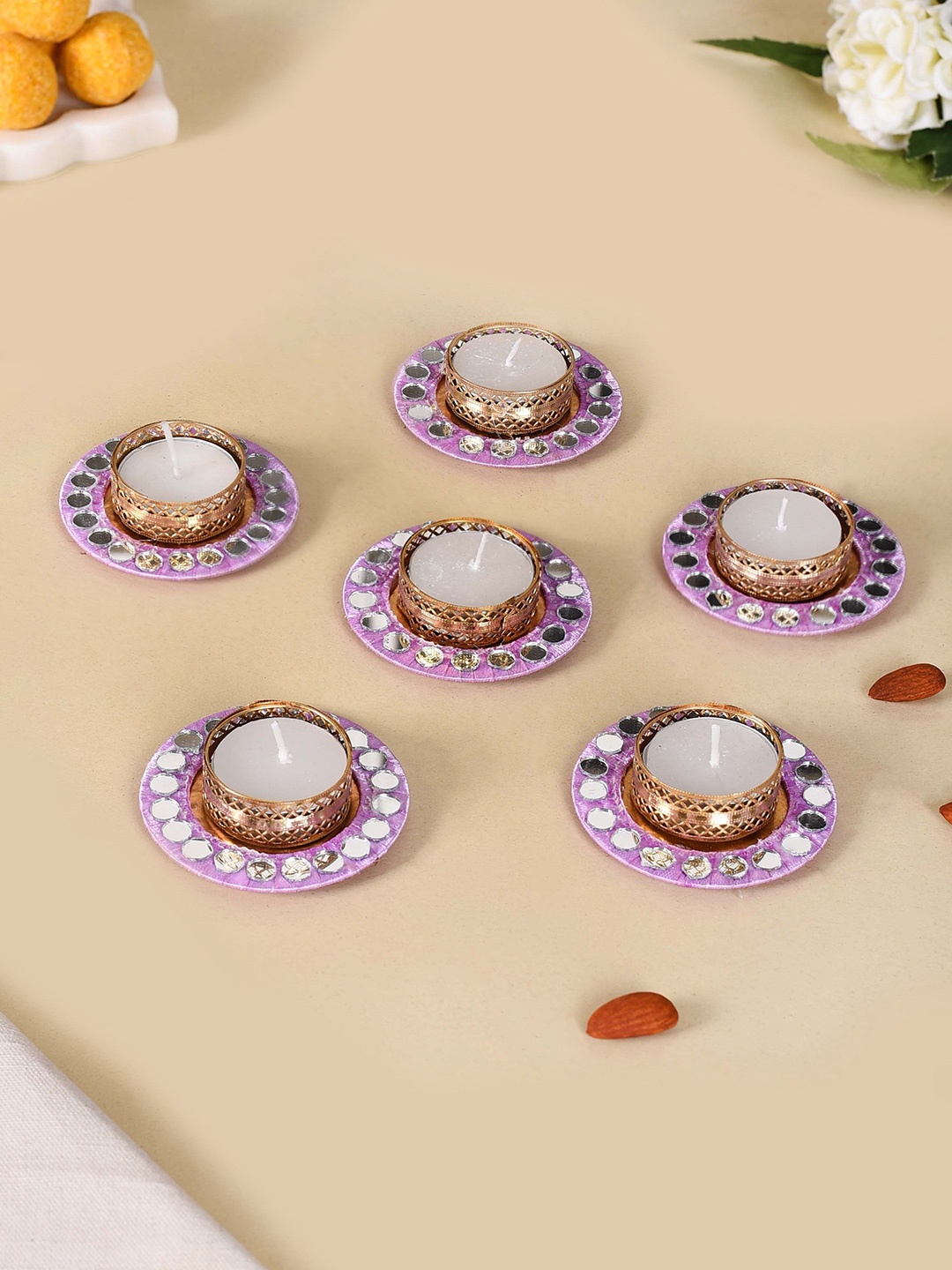 

Nestasia Lavender & Gold-Toned 6 Pieces Textured Tealight Candle Holder