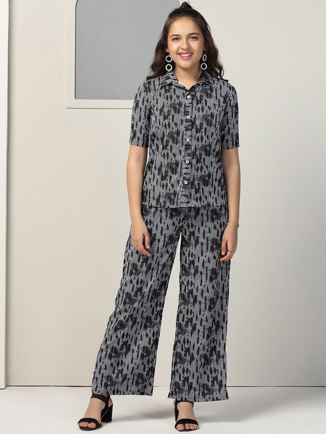 

FASHION DREAM Printed Shirt With Trouser, Black