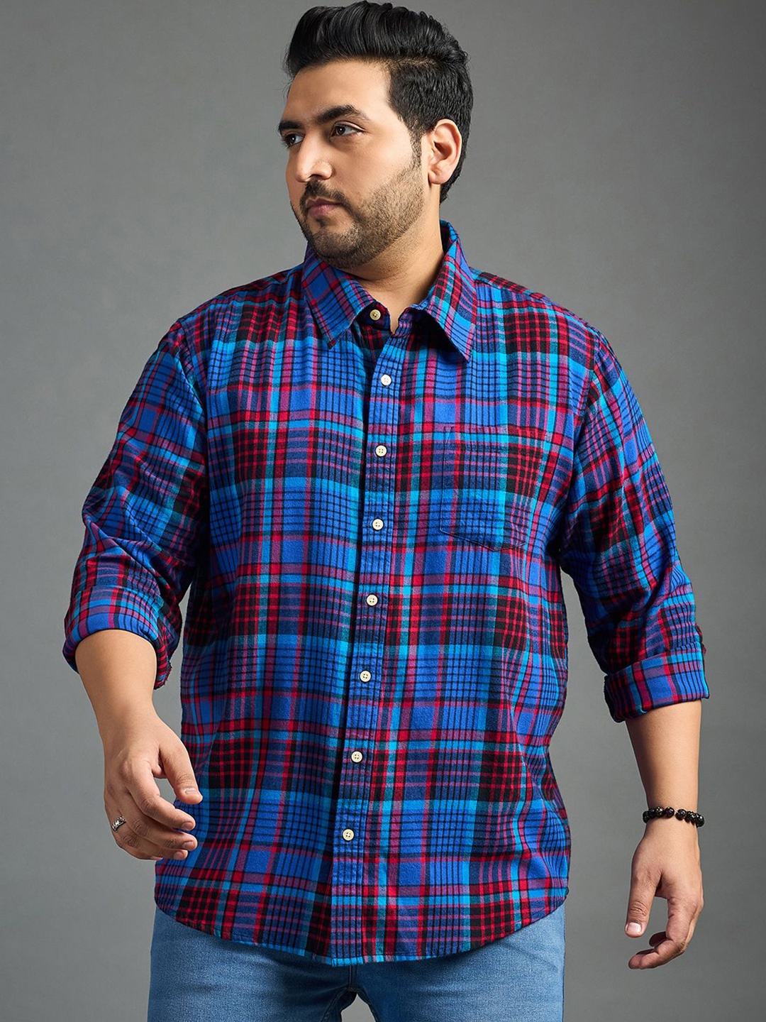 

bigbanana Men Tartan Checks Opaque Checked Casual Shirt, Blue