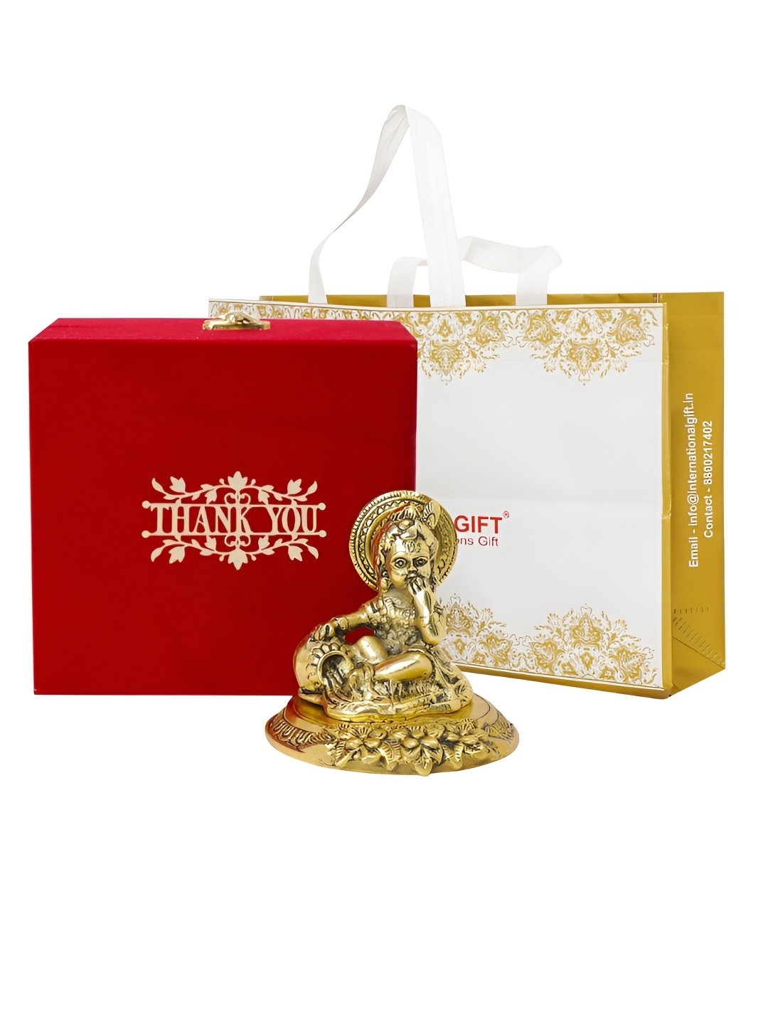

INTERNATIONAL GIFT Gold-Toned Laddu Gopal Idol with Thank You Tag & Velvet Box