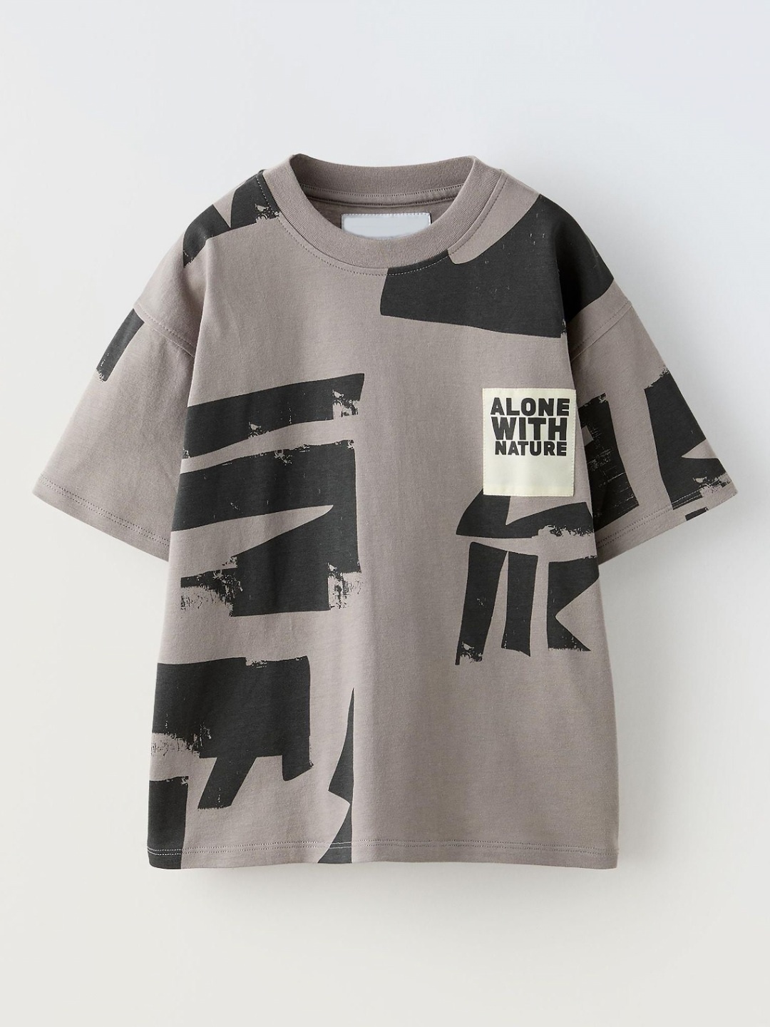 

Alan Jones Boys Abstract Printed Round Neck Cotton Relaxed Fit T-shirt, Grey