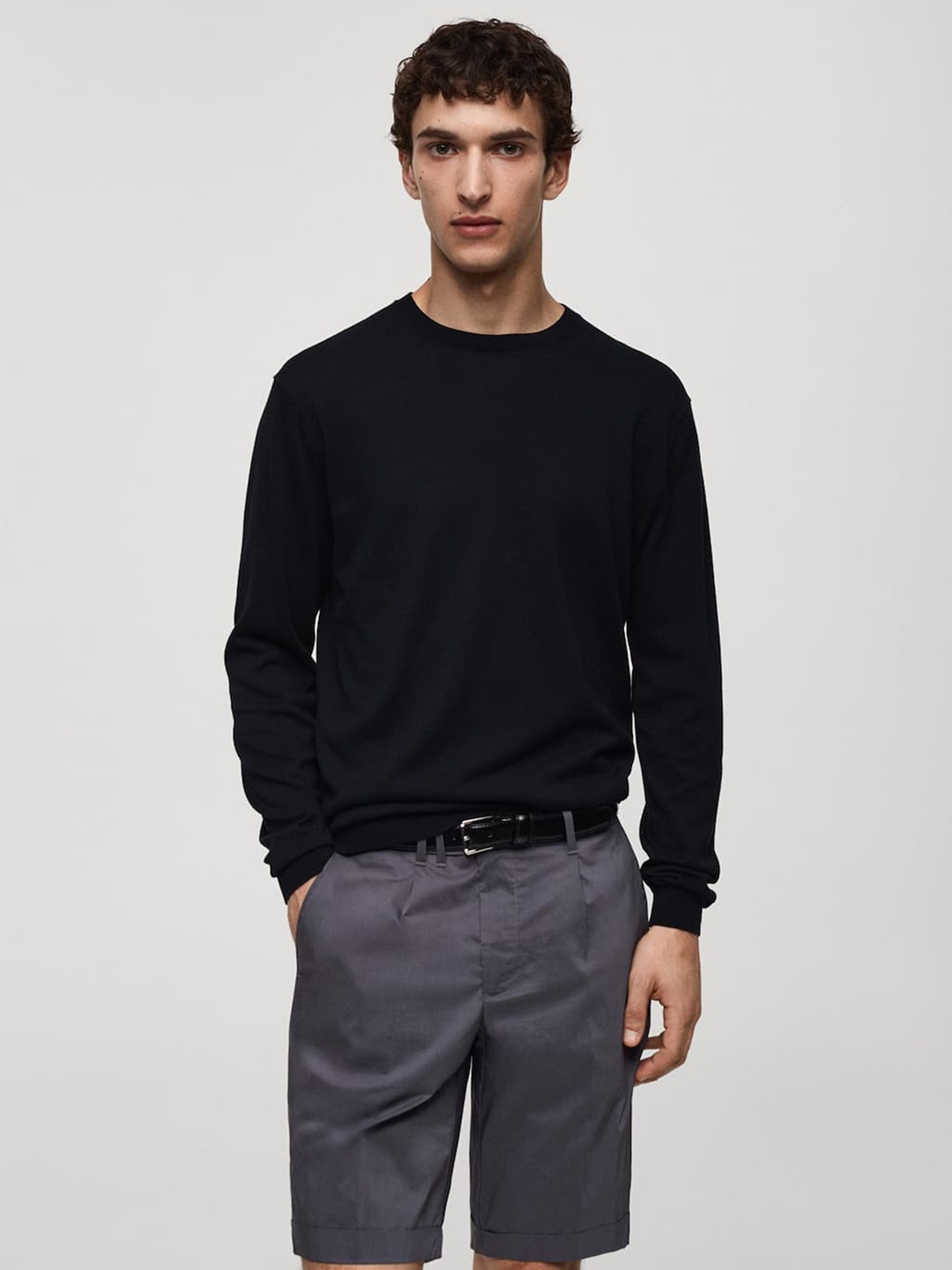 

MANGO MAN Long Sleeves Pure Cotton Sweater, Black