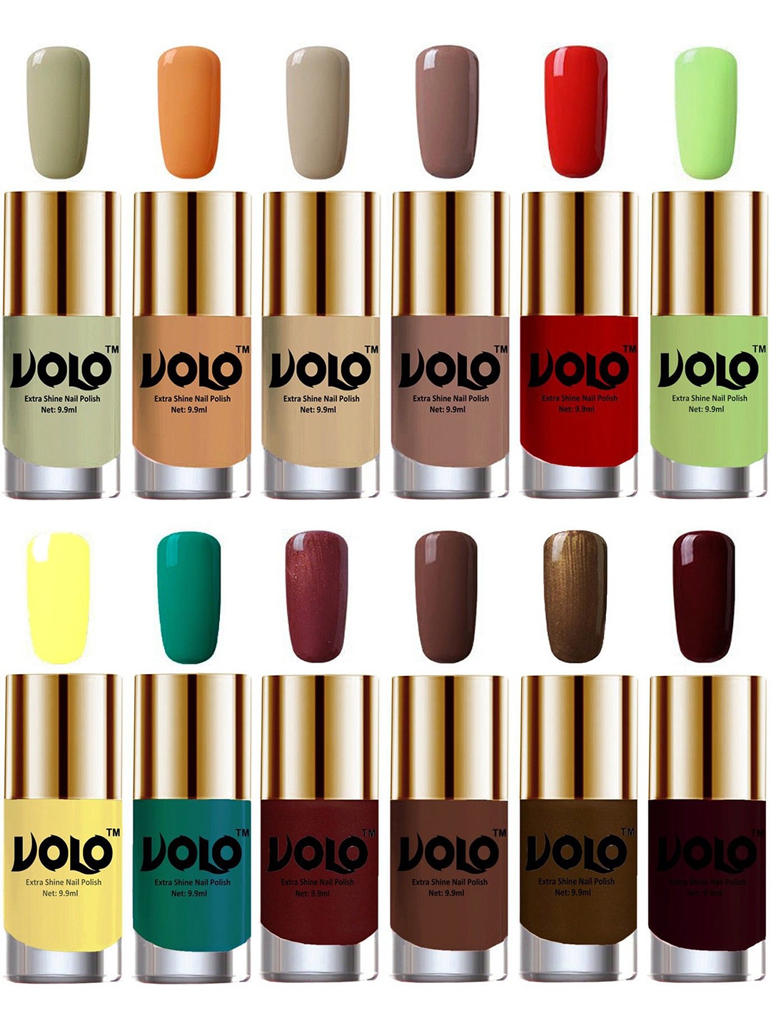 

VOLO Set Of 12 Luxury Super Shine Nail Polish - 9.9 ml Each - Combo-No-137, Green