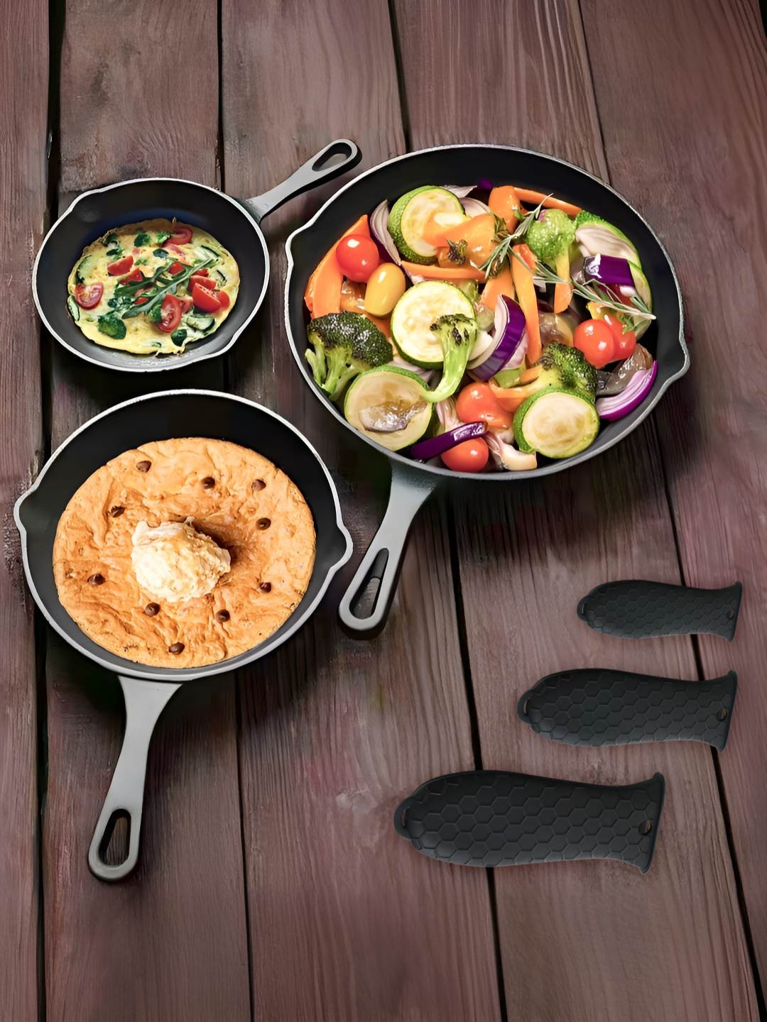 

The Better Home Rustic Black 3 Pieces Dishwasher Safe Cast Iron Cookware Set