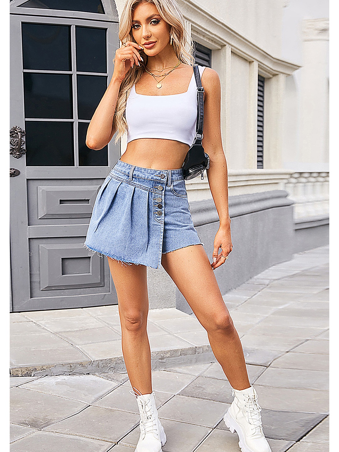 

LULU & SKY Women High-Rise Denim Shorts, Blue
