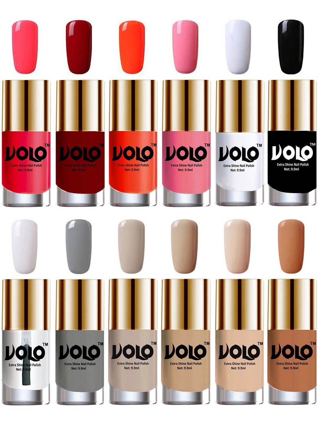 

VOLO Set Of 12 Luxury Super Shine Nail Polish - 9.9 ml Each - Combo-No-333, Coral