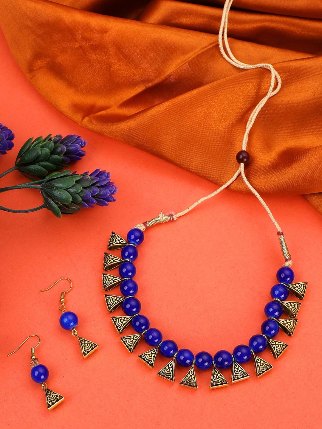 

ANIKAS CREATION Gold-Plated Beaded Necklace & Earrings