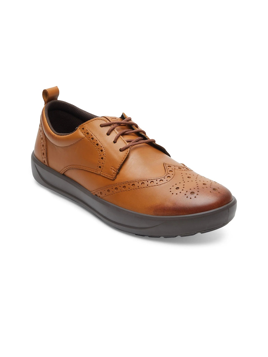 

ERGON Men Textured Lace-Up Leather Casual Brogues, Tan