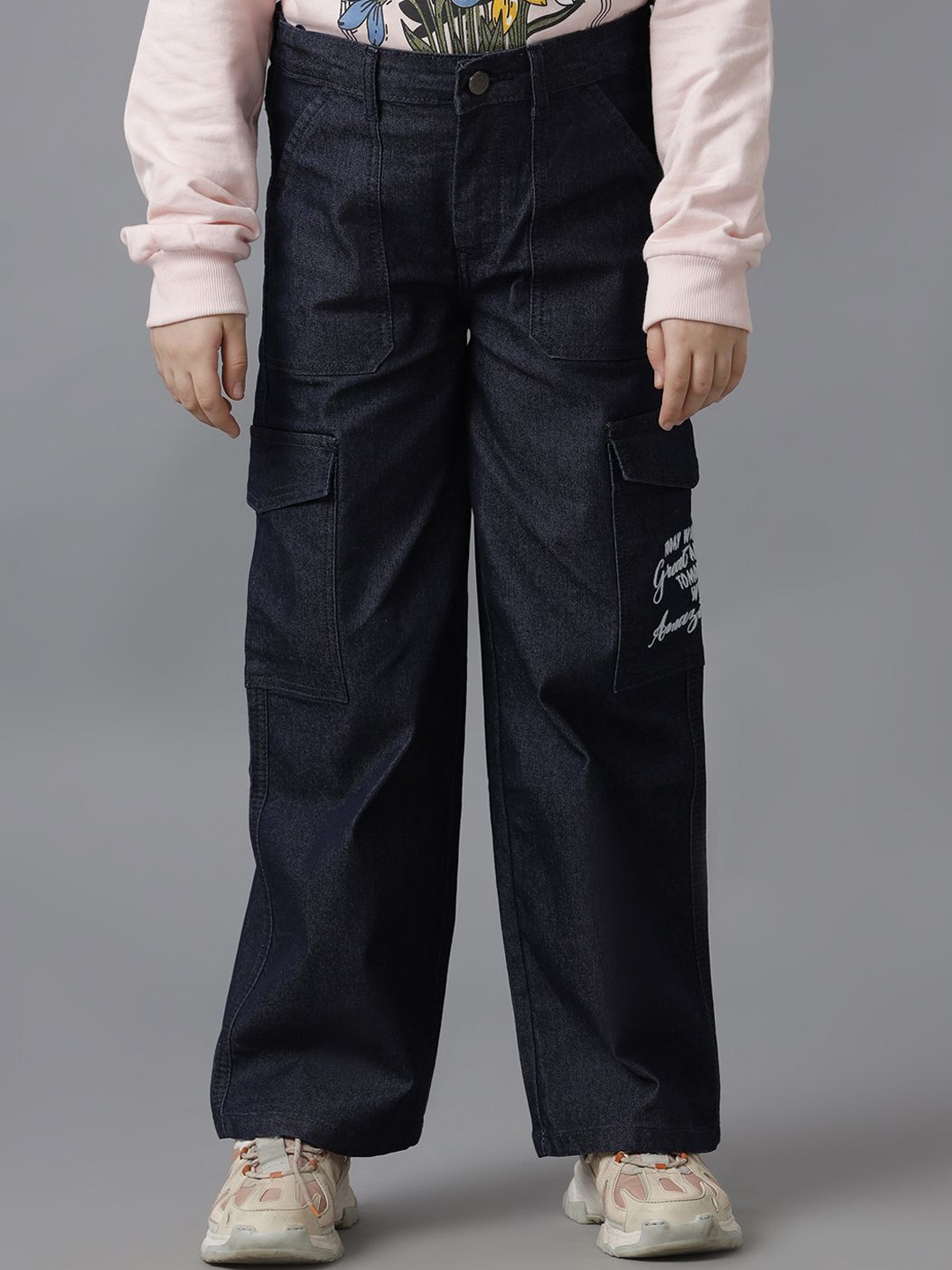 

UNDER FOURTEEN ONLY Girls Flared Cargo Jeans, Navy blue