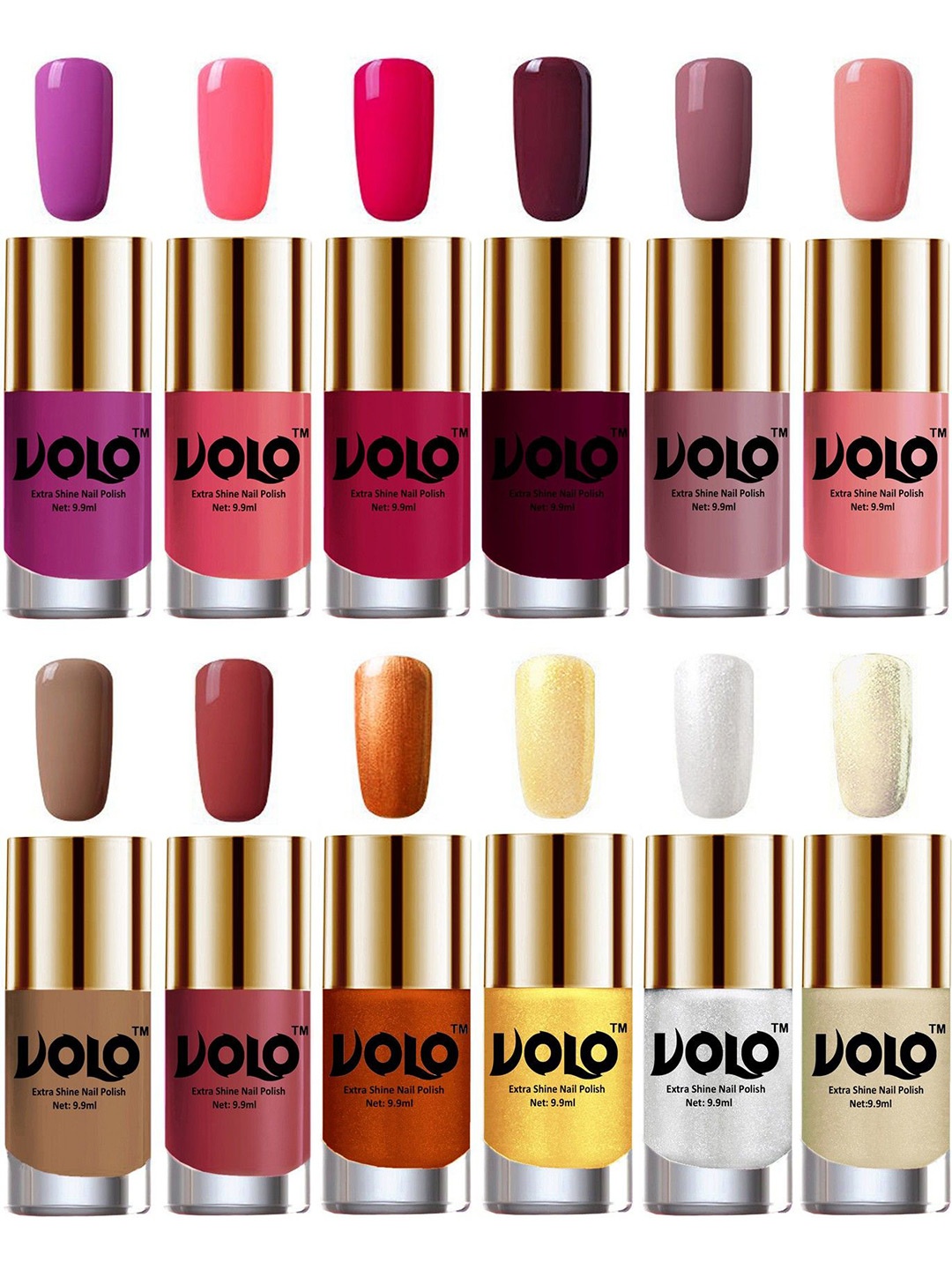 

VOLO Set Of 12 Extra Shine Nail Polish- 9.9ml Each-Combo-No-49, Multi