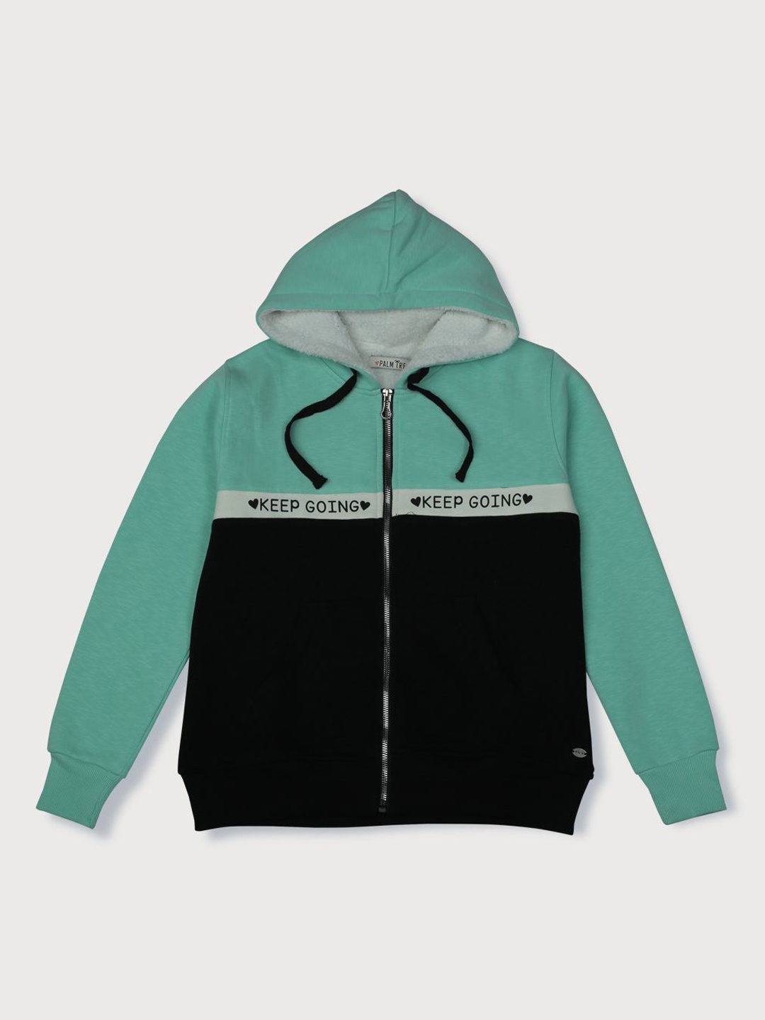 

Palm Tree Girls Hooded Colourblocked Fleece Bomber Jacket, Green
