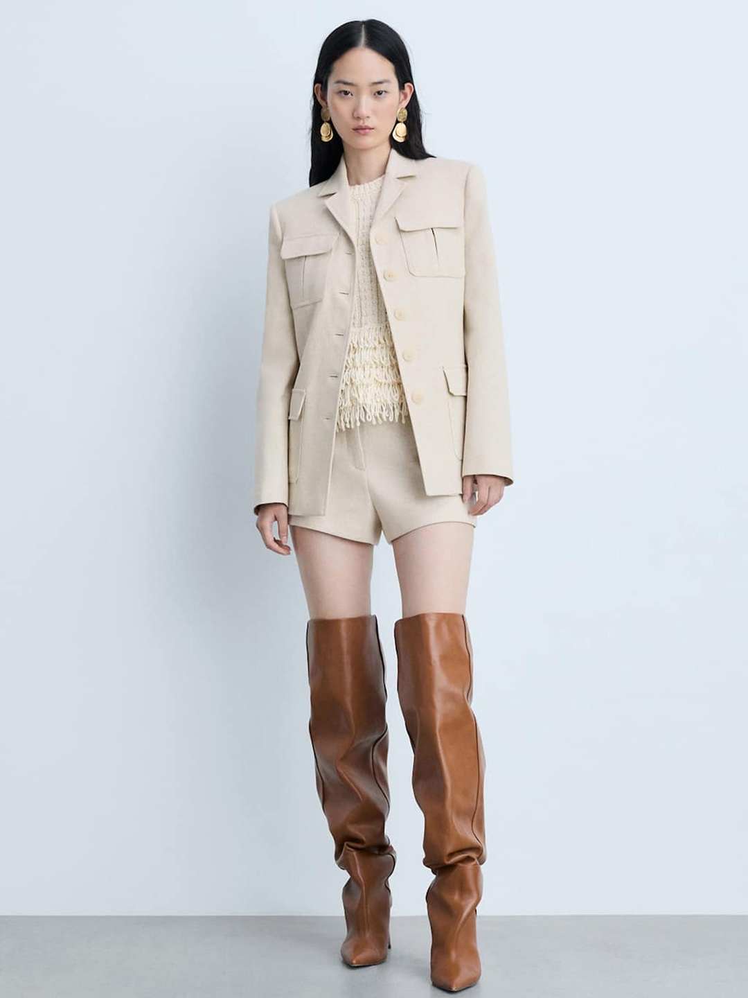 

MANGO Tailored Jacket With Pockets, Beige