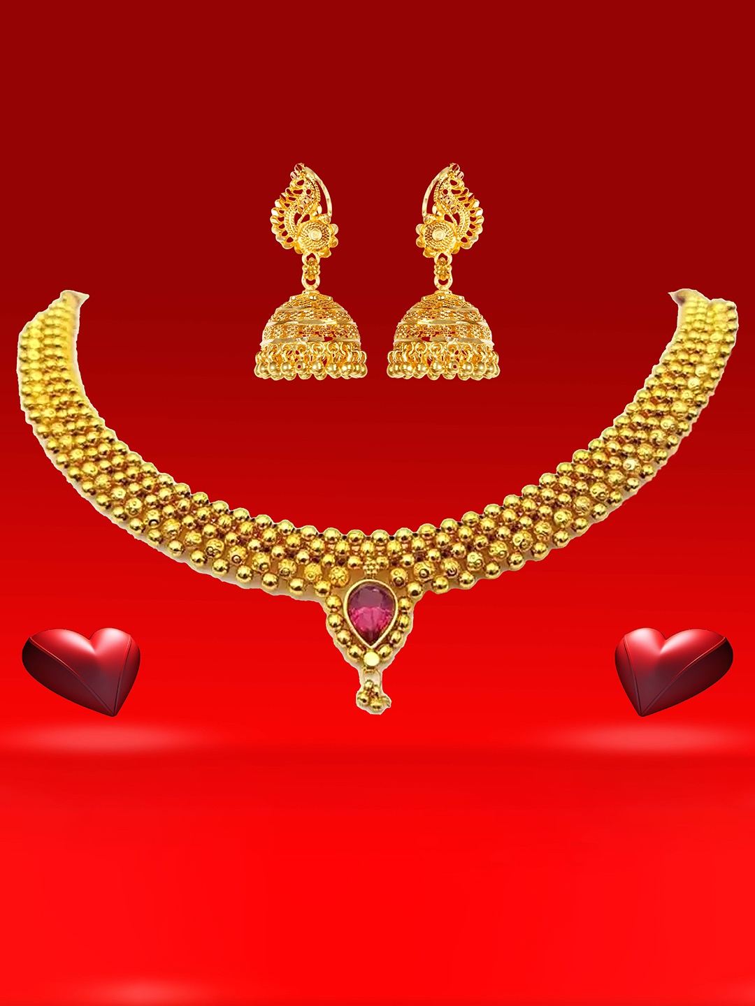 

Heer Collection Gold Plated Stone Studded Jewellery Set