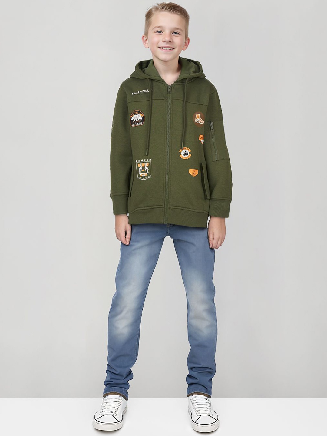 

Gini and Jony Boys Printed Hooded Jacket, Olive
