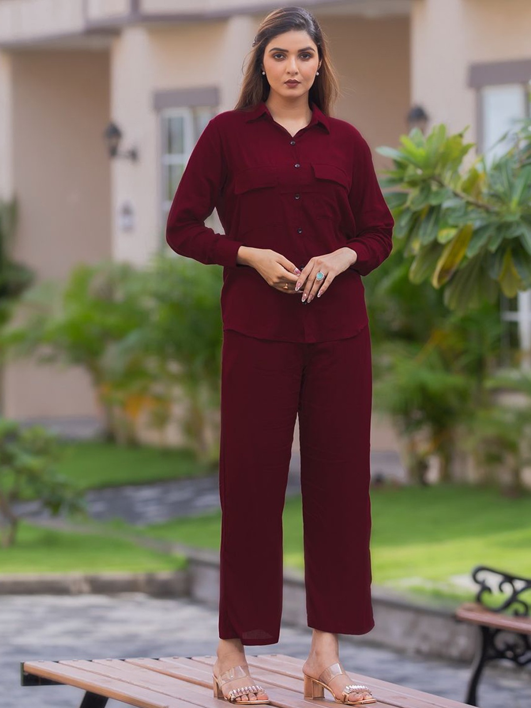 

Divyadham Textiles Pure Cotton Shirt With Trousers, Maroon