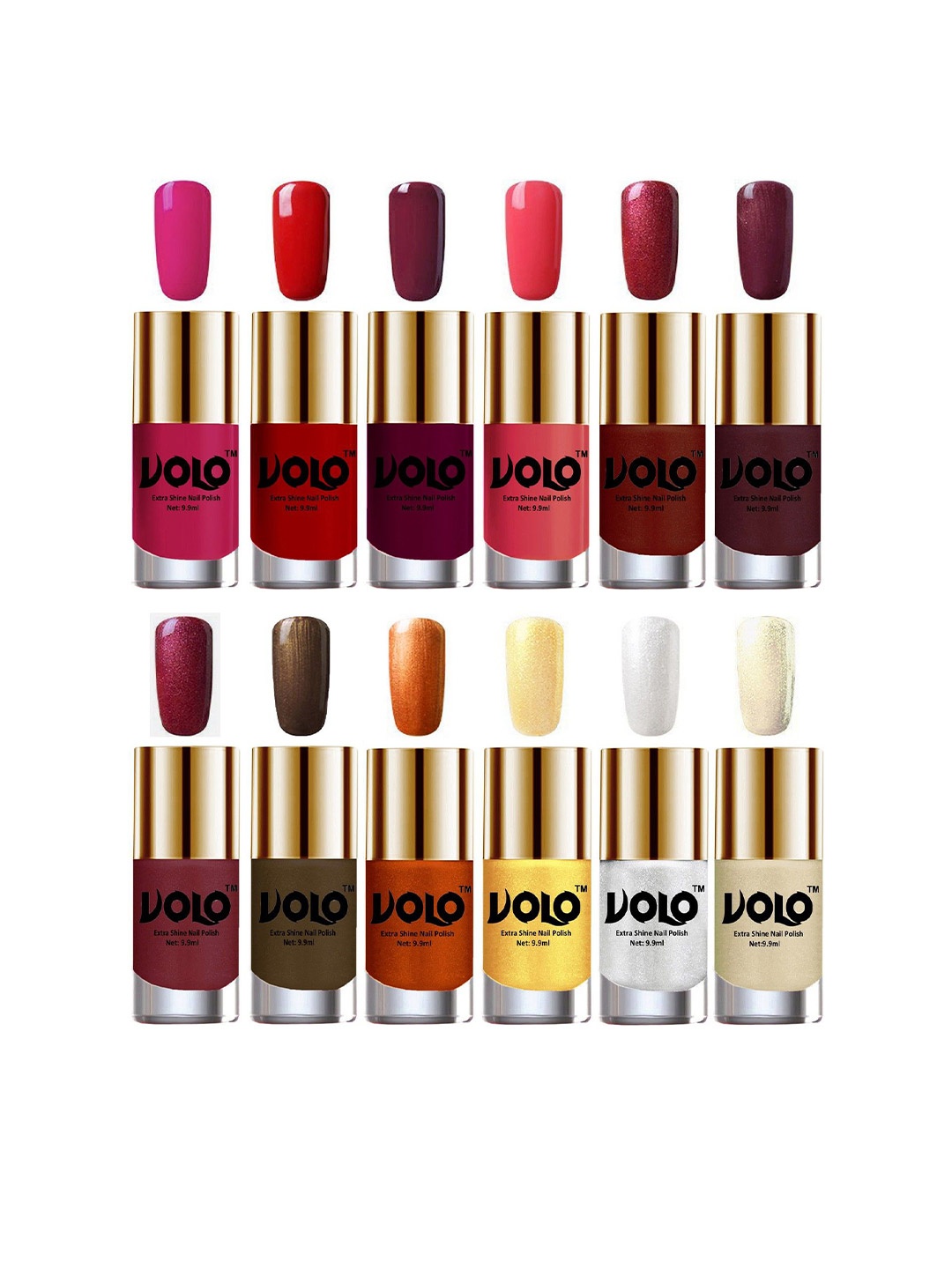 

VOLO Set Of 12 Luxury Super Shine Nail Polish - 9.9 ml Each-Combo-No-157, Multi