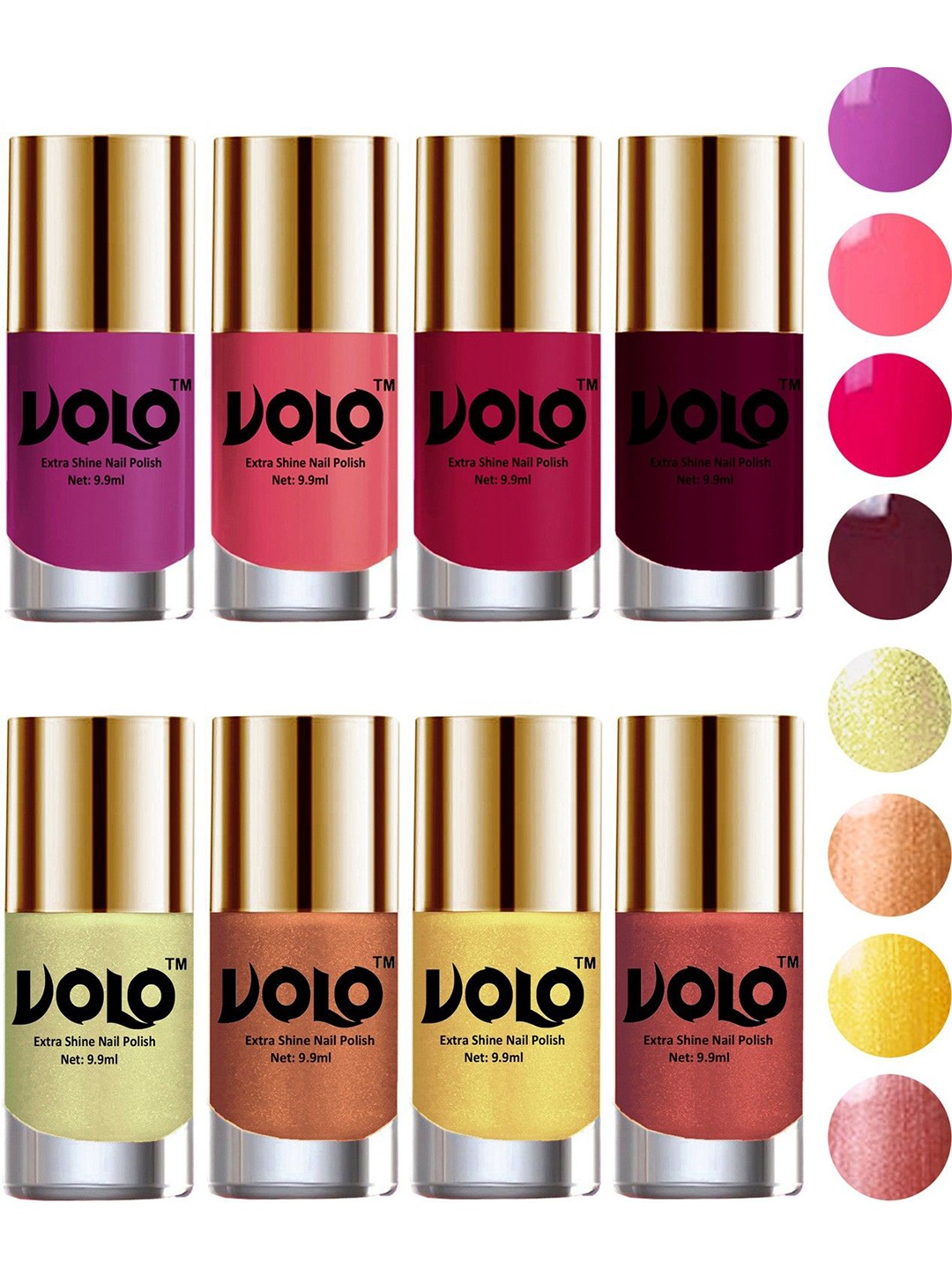 

VOLO Set Of 8 Extra Shine Long Lasting Nail Polish- 9.9ml Each-Combo-No-11, Pink
