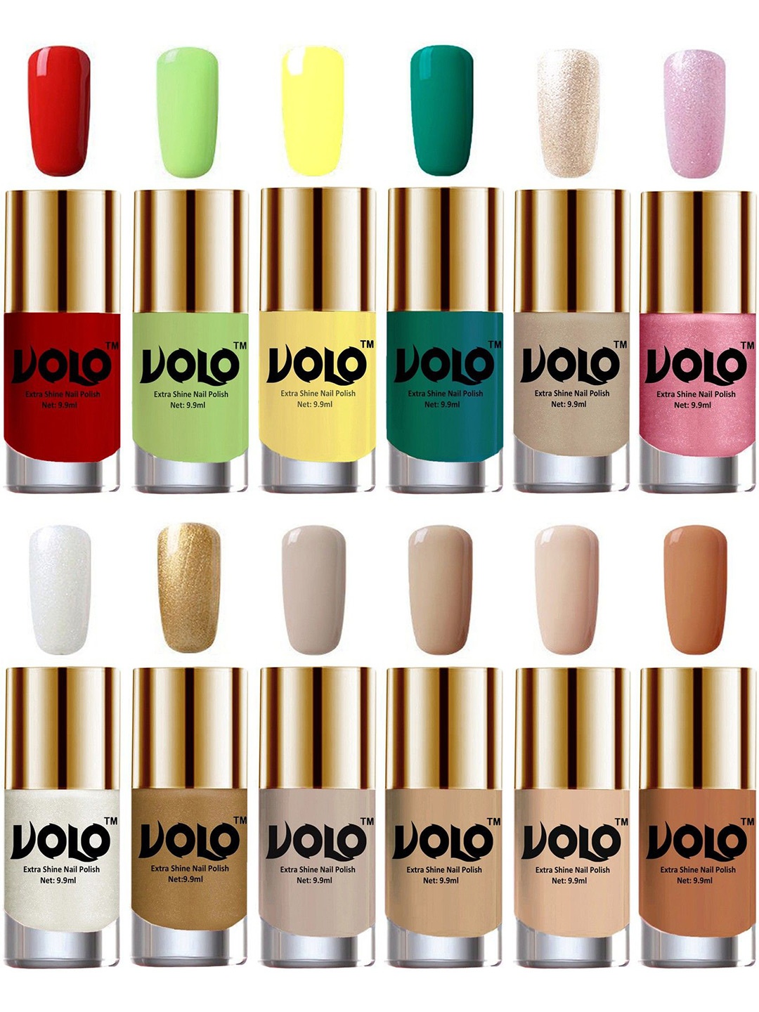 

VOLO Set Of 12 Extra Shine Vibrant Shades Nail Polish- 9.9ml Each- Combo - No-297, Red