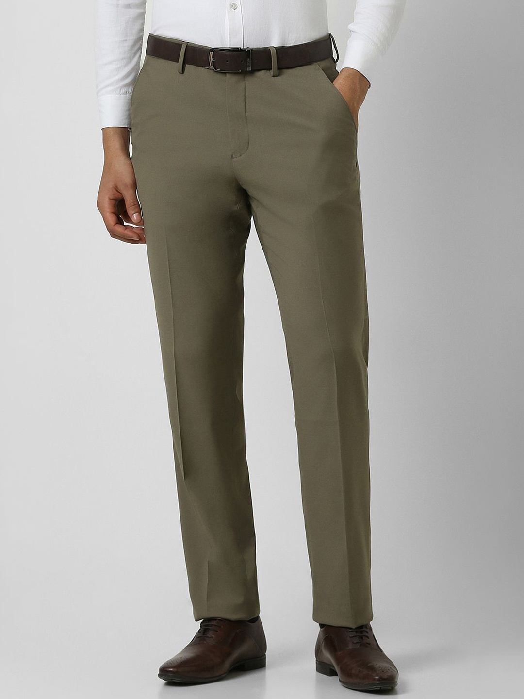 

Van Heusen Men Regular Fit Mid-Rise Formal Trousers, Olive