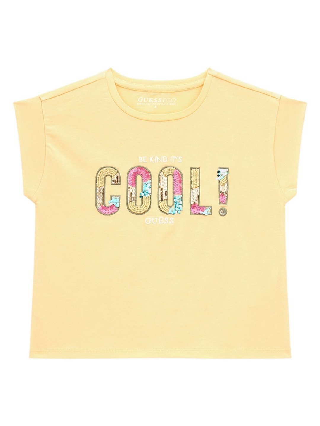 

GUESS kids Girls Typography Printed Round Neck Cotton T-shirt, Yellow