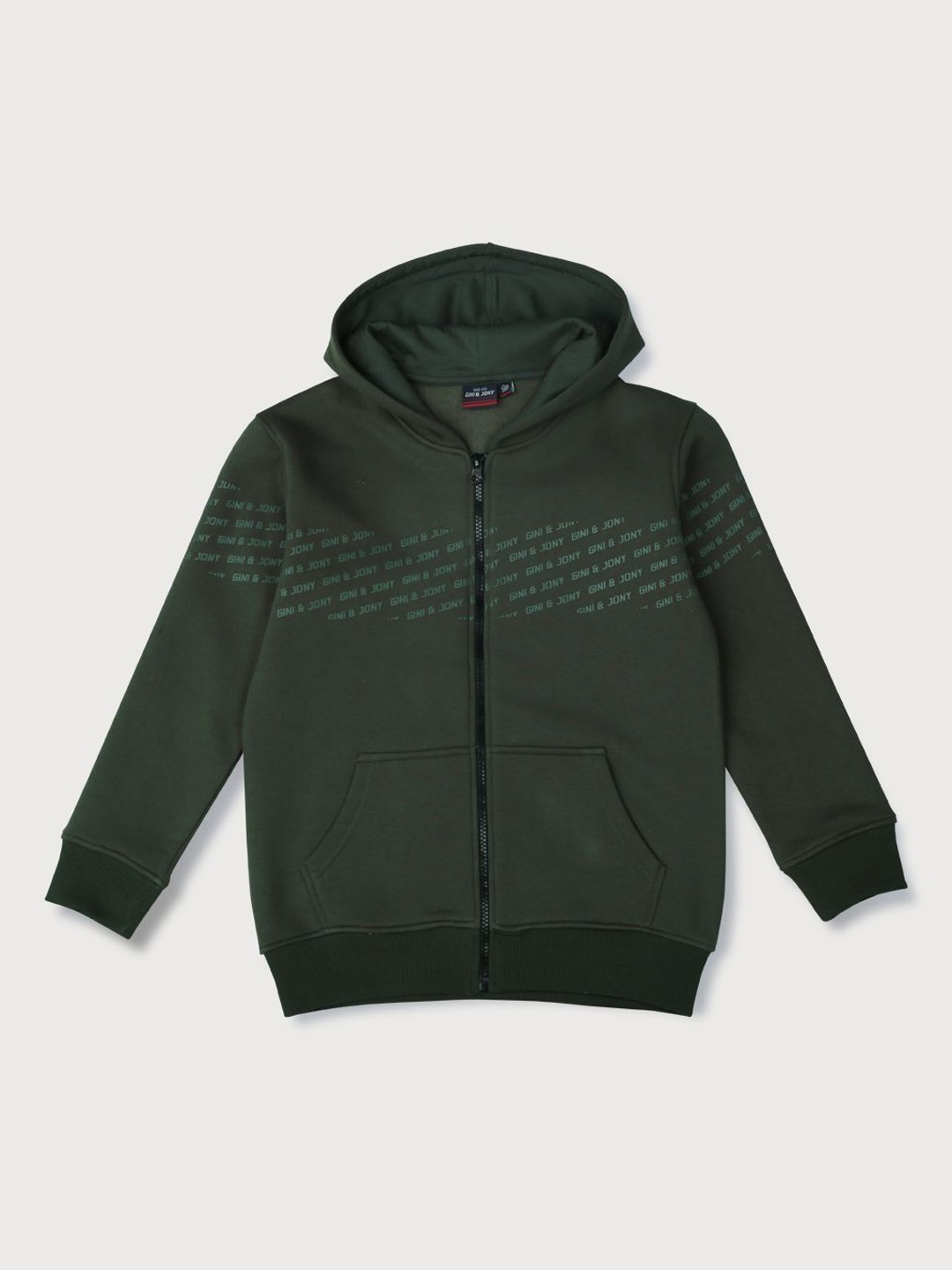 

Gini and Jony Boys Hooded Neck Typography Bomber Jacket, Green