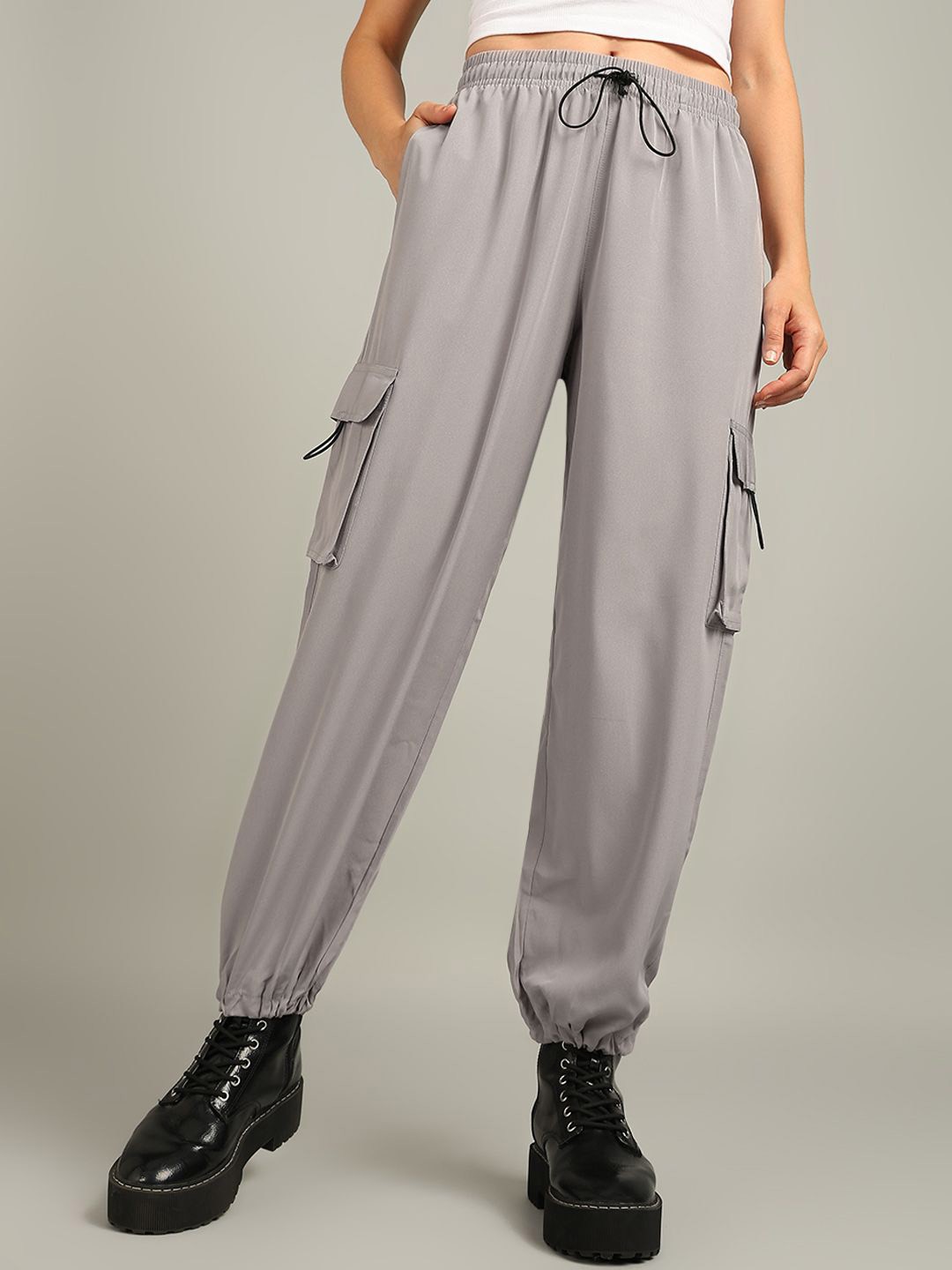 

DressBerry Women Mid-Rise Baggy Trousers, Grey