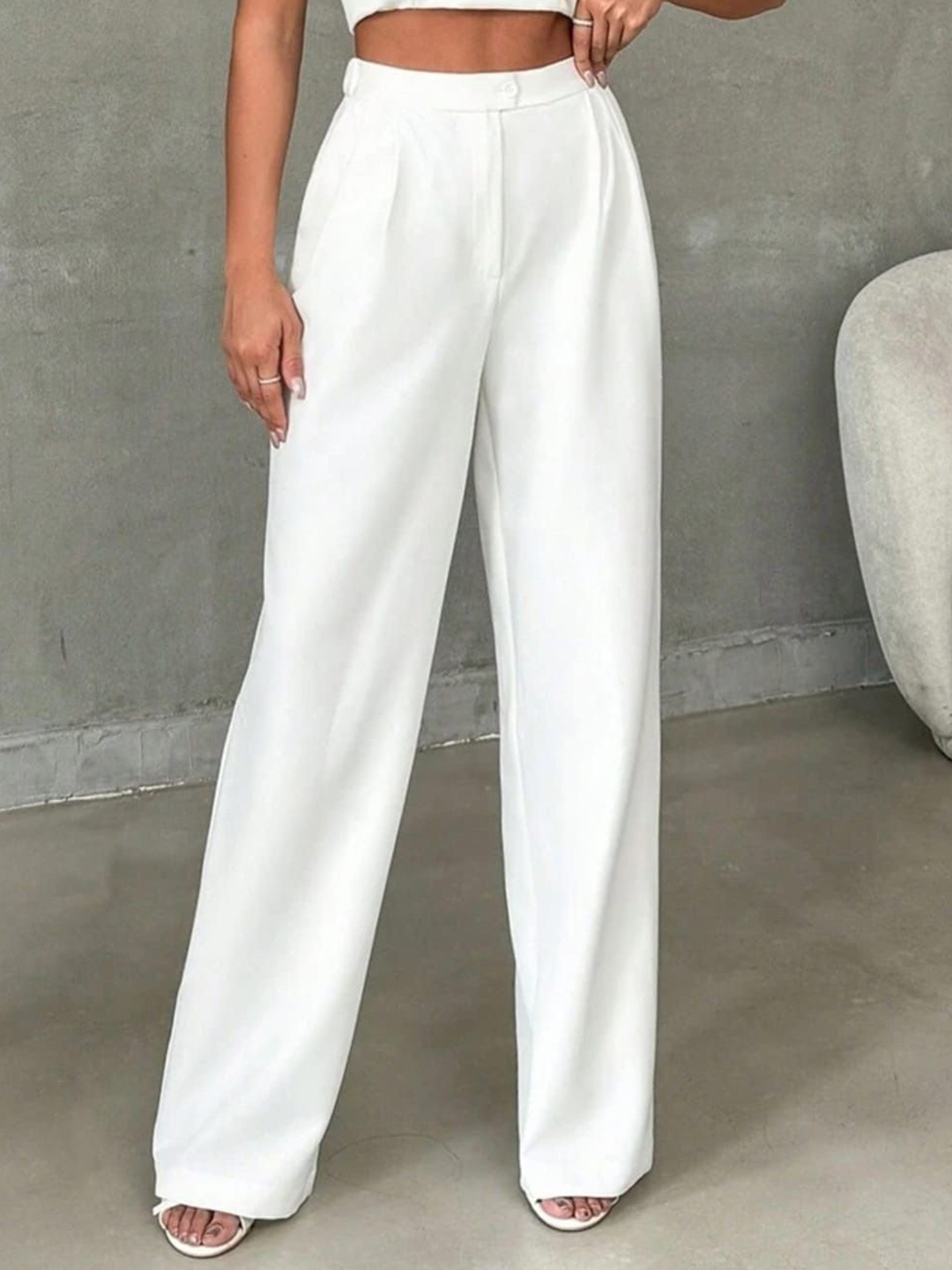 

BROADSTAR Women Pleated Korean Pants, White