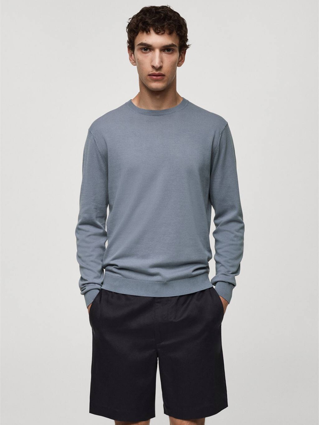 

MANGO MAN Long Sleeves Pure Cotton Sweater, Blue