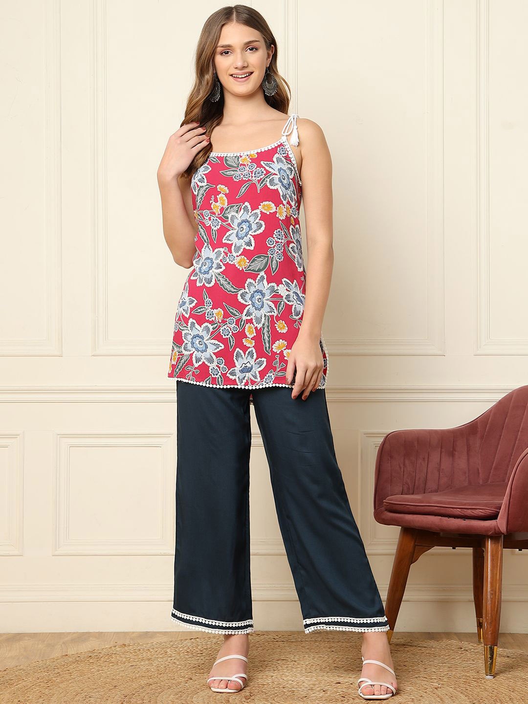 

DEEBACO Floral Printed Tunic & Palazzo, Pink