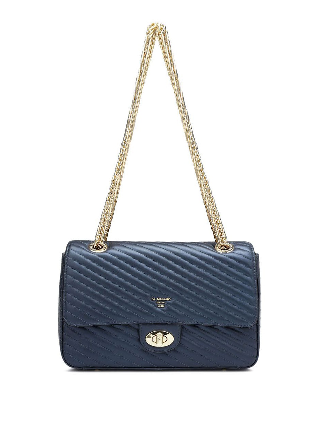 

Da Milano Textured Leather Structured Shoulder Bag with Quilted, Blue