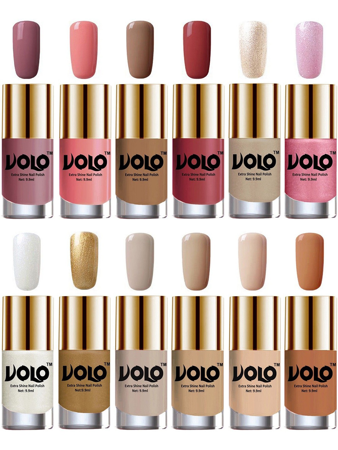 

VOLO Set Of 12 Luxury Super Shine Nail Polish - 9.9 ml Each-Combo-No-216, Multi