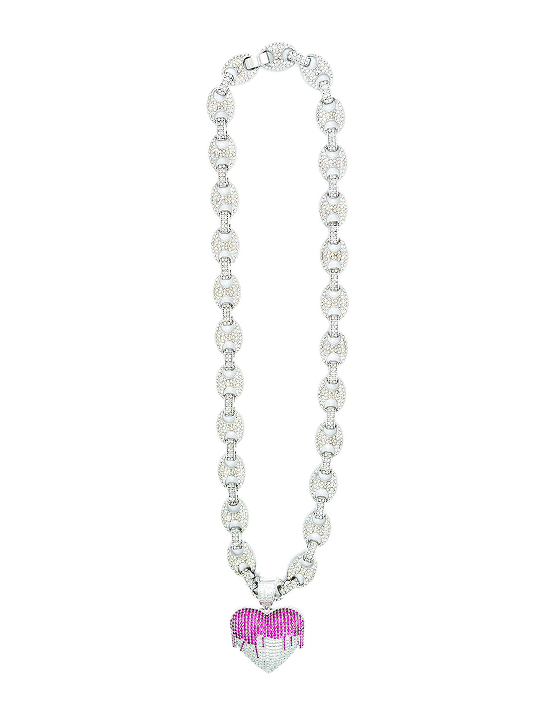 

WRAPGAME INDIA Rhodium-Plated Stone Studded Heart Shaped Pendants with Chains, Silver