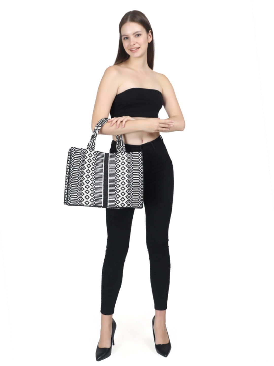 

INDIVIDUAL DESIGN Geometric Pattern Jacquard Weave Structured Handbag, Blue