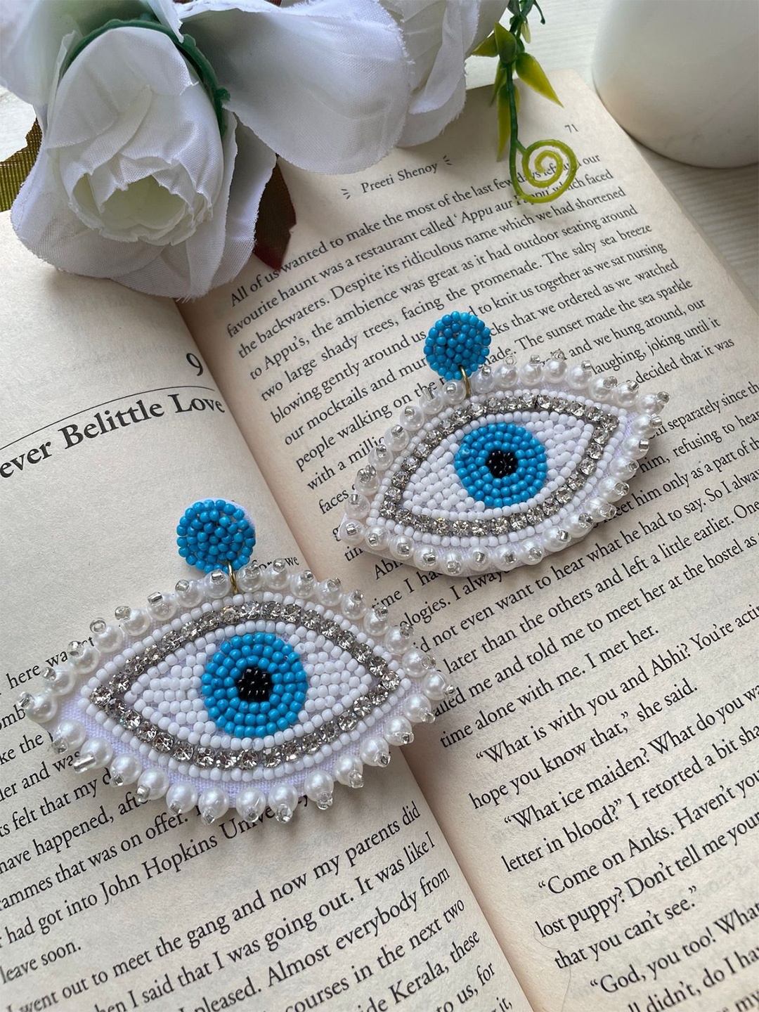 

ISHKAARA Evil Eye Beaded Drop Earrings, White