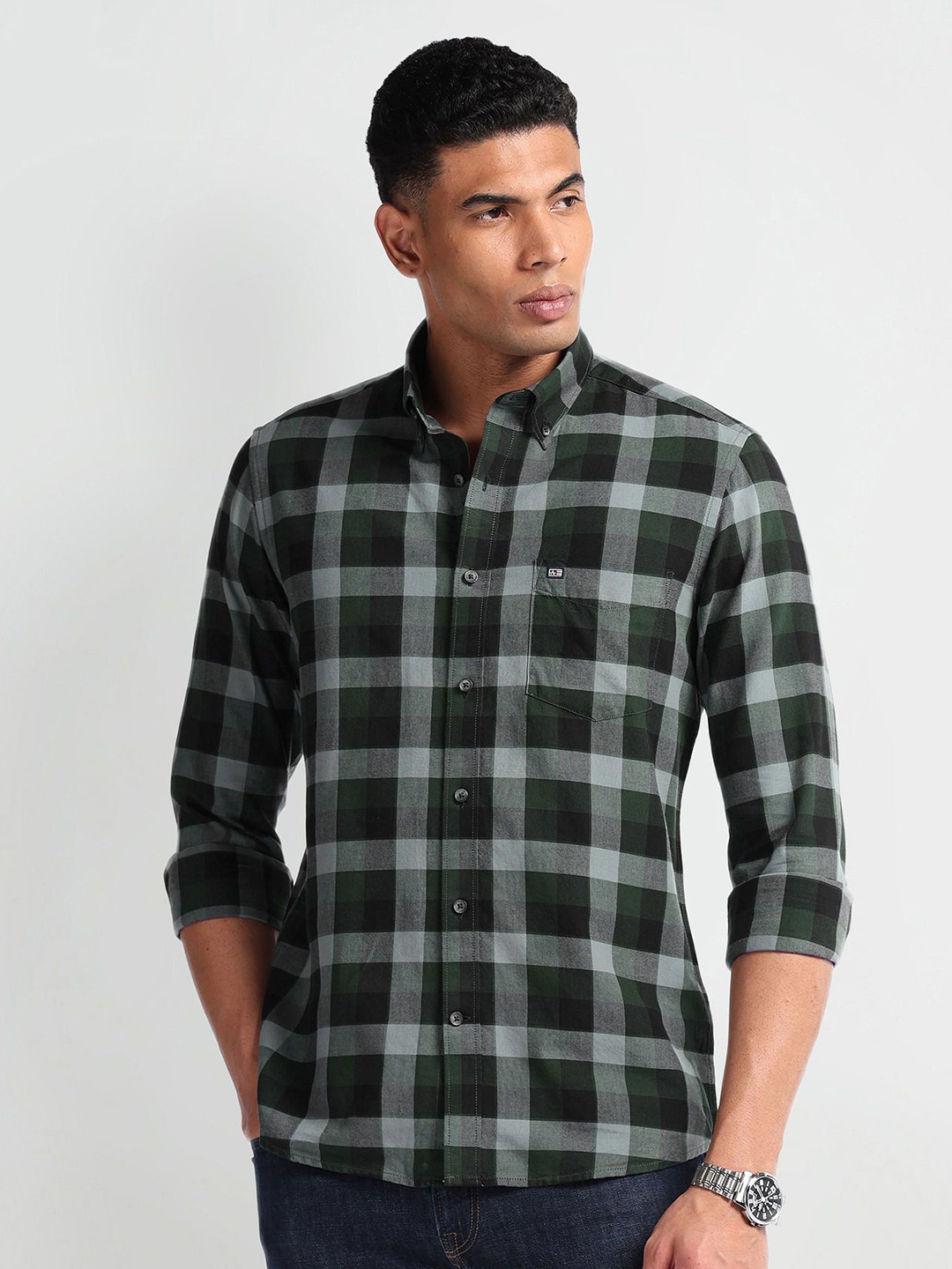 

Arrow Sport Men Slim Fit Tartan Checks Opaque Checked Casual Shirt, Green