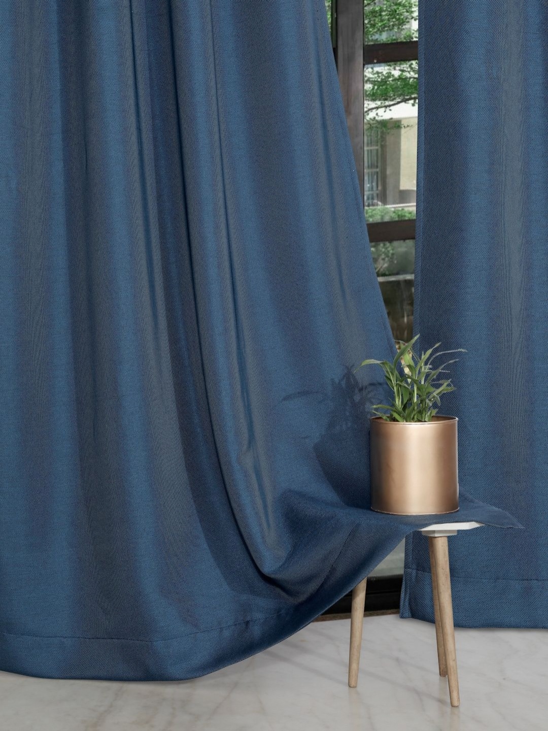 

ROSARA HOME Navy Blue 2 Pieces Textured Blackout Long Door Curtains