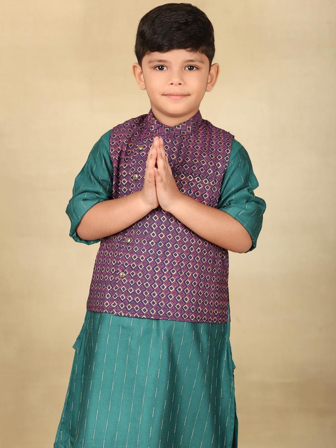 

Fabindia Boys Hand Block Printed Nehru Jacket, Blue